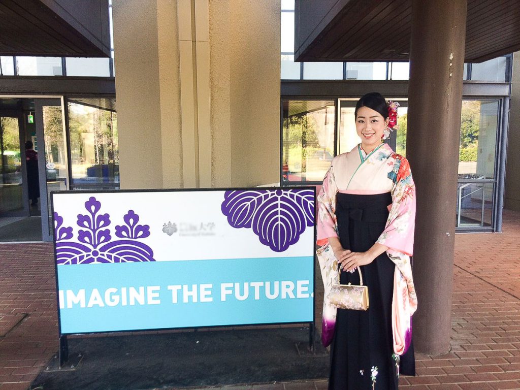 Kimono for graduation ceremony of university