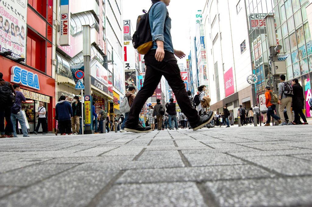 street of akihabara and someone walking